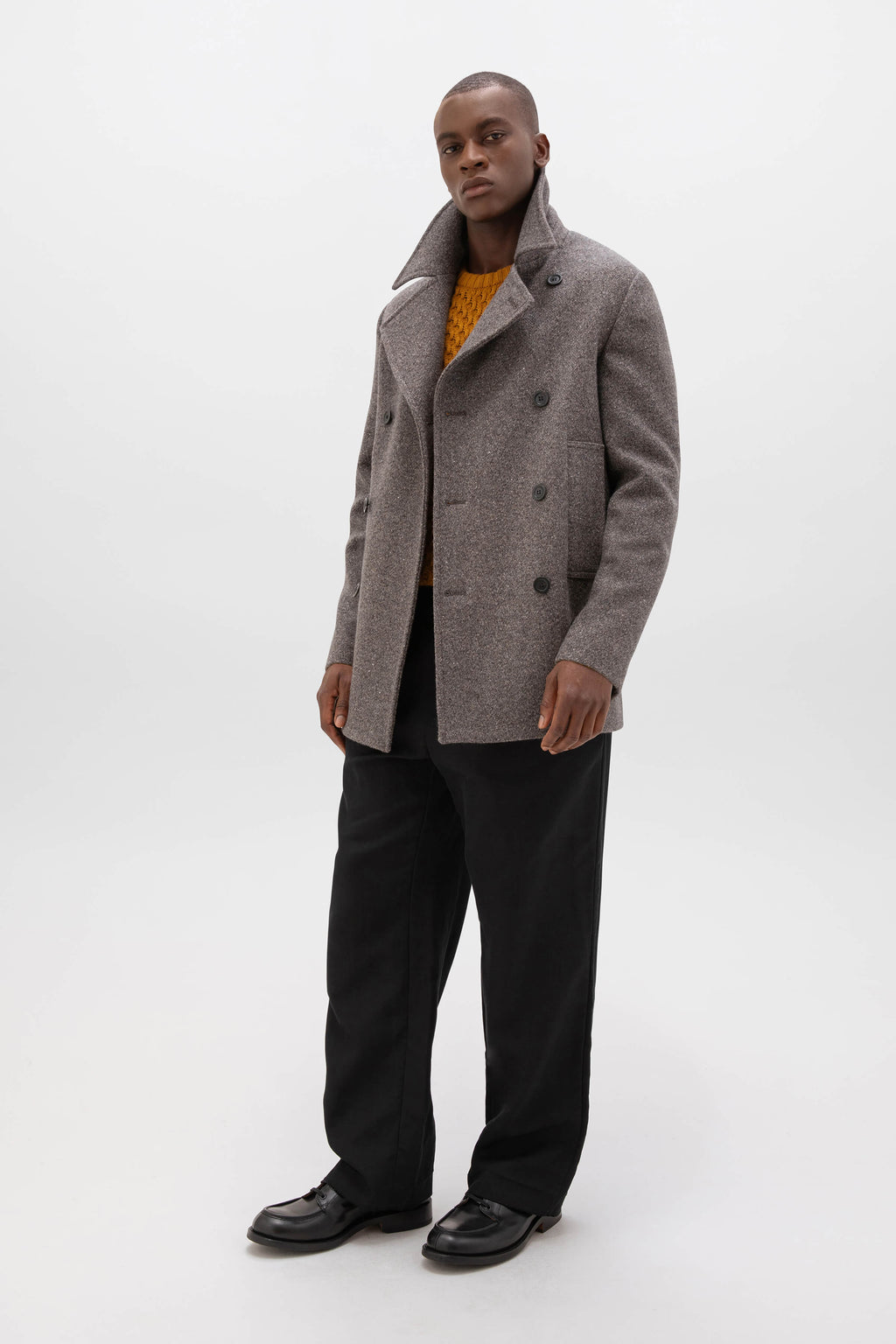 Charcoal Herringbone Pea Coat Men's Tailoring Johnstons of Elgin