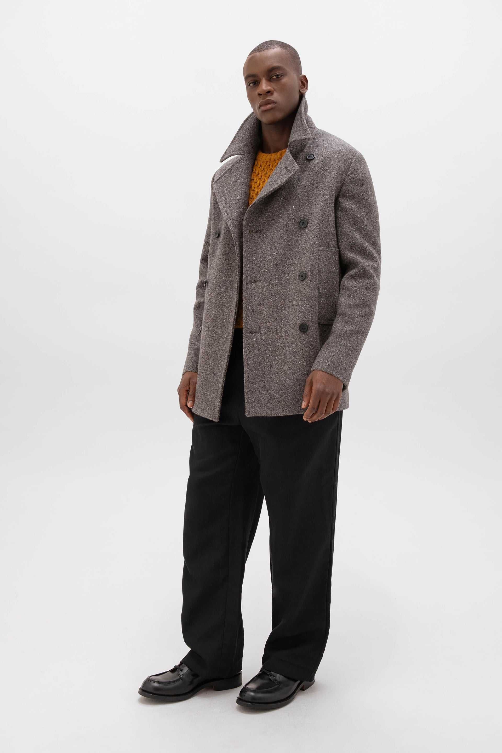 Charcoal Herringbone Pea Coat Men's Tailoring Johnstons of Elgin
