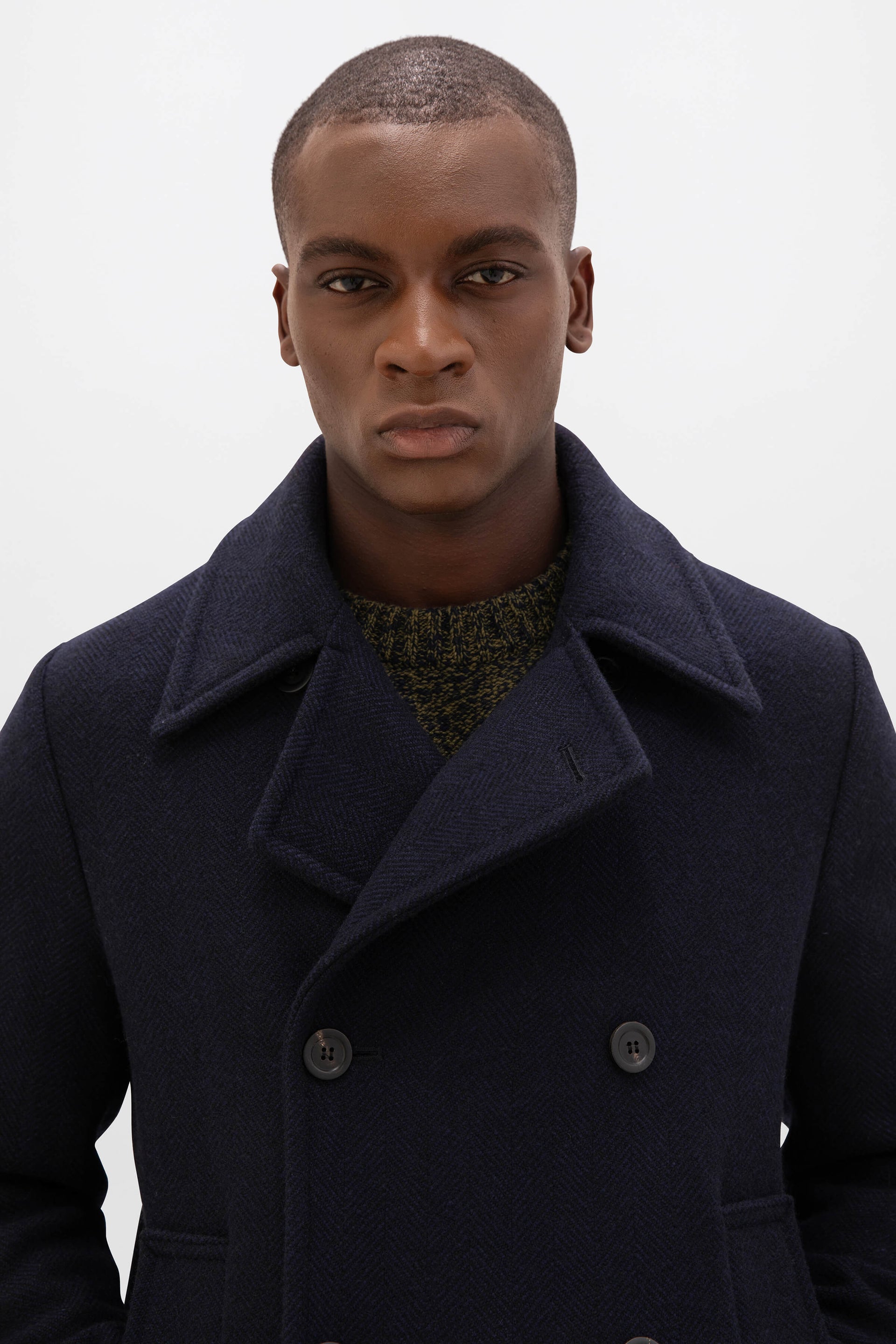 Navy & Black Herringbone Pea Coat – Johnstons of Elgin