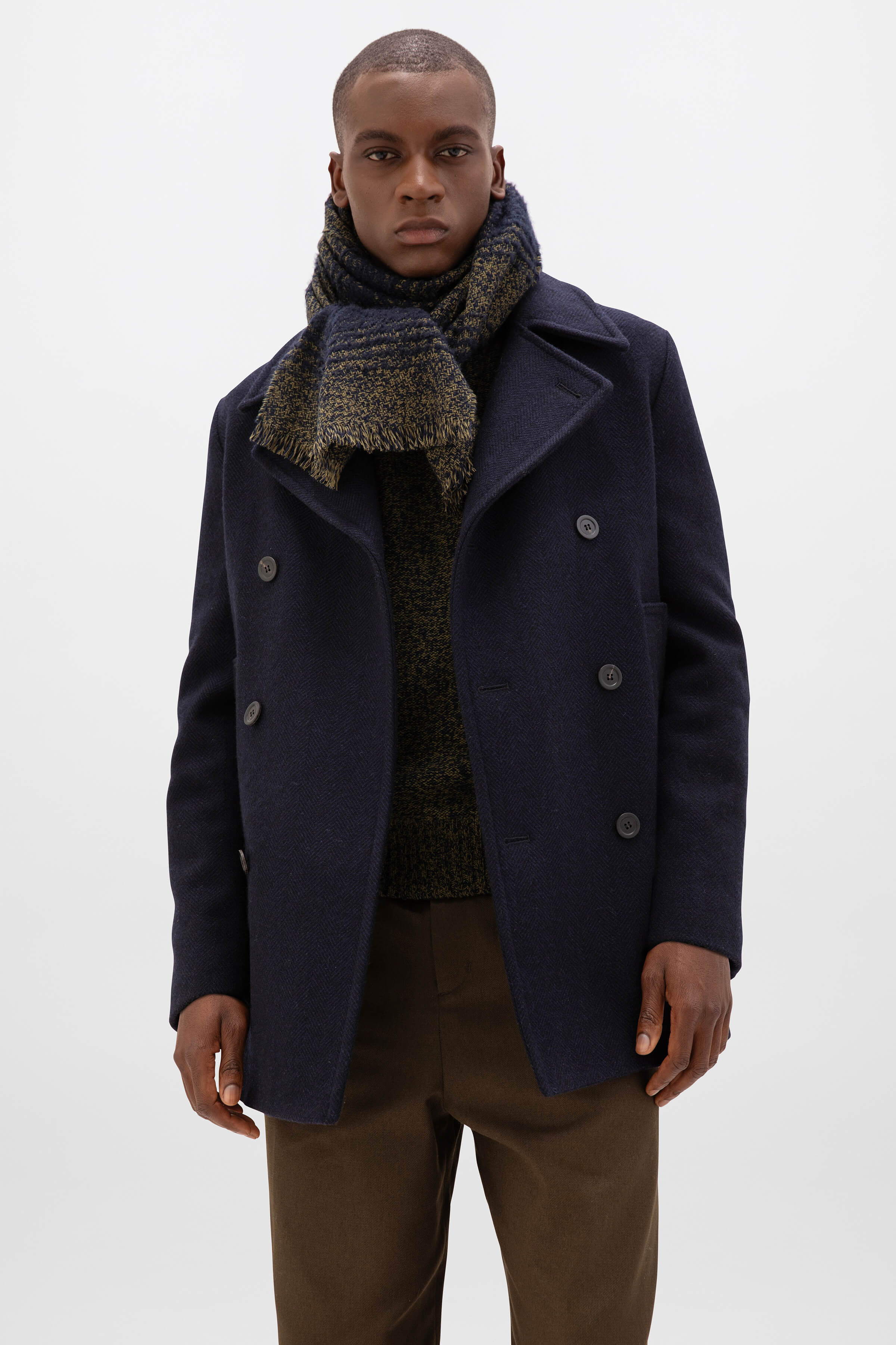 Navy double breasted coat mens online