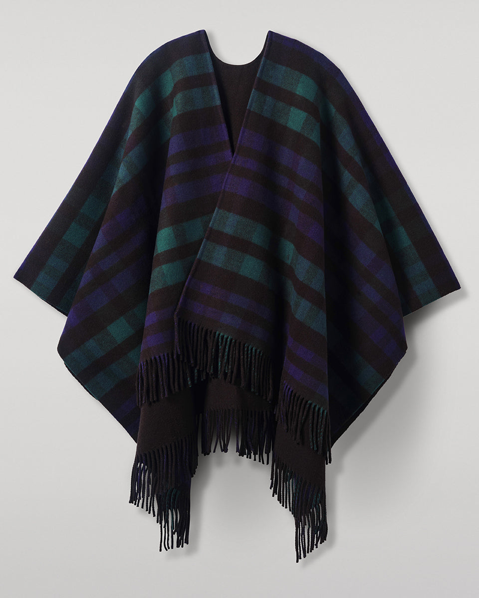 Johnstons of Elgin AW25 Woven Accessories Black Reversible Black Wool Check Cape TDC00476RU7664ONE
