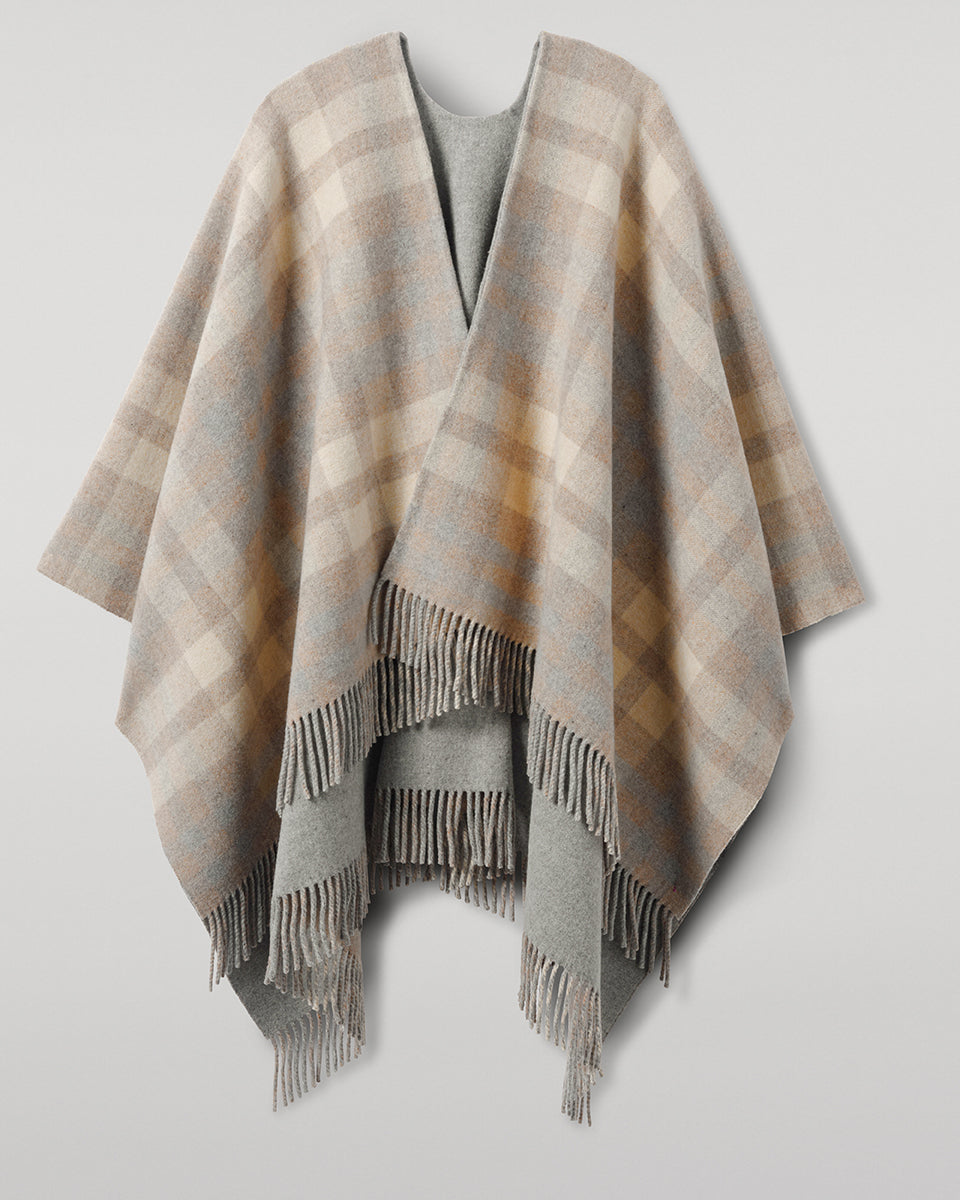 Johnstons of Elgin AW25 Woven Accessories Light Grey Reversible Light Grey Wool Check Cape TDC00476RU7665ONE