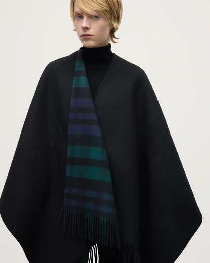 Johnstons of Elgin AW25 Woven Accessories Black Reversible Black Wool Check Cape TDC00476RU7664ONE