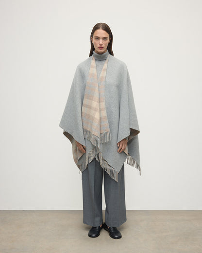 Johnstons of Elgin AW25 Woven Accessories Light Grey Reversible Light Grey Wool Check Cape TDC00476RU7665ONE
