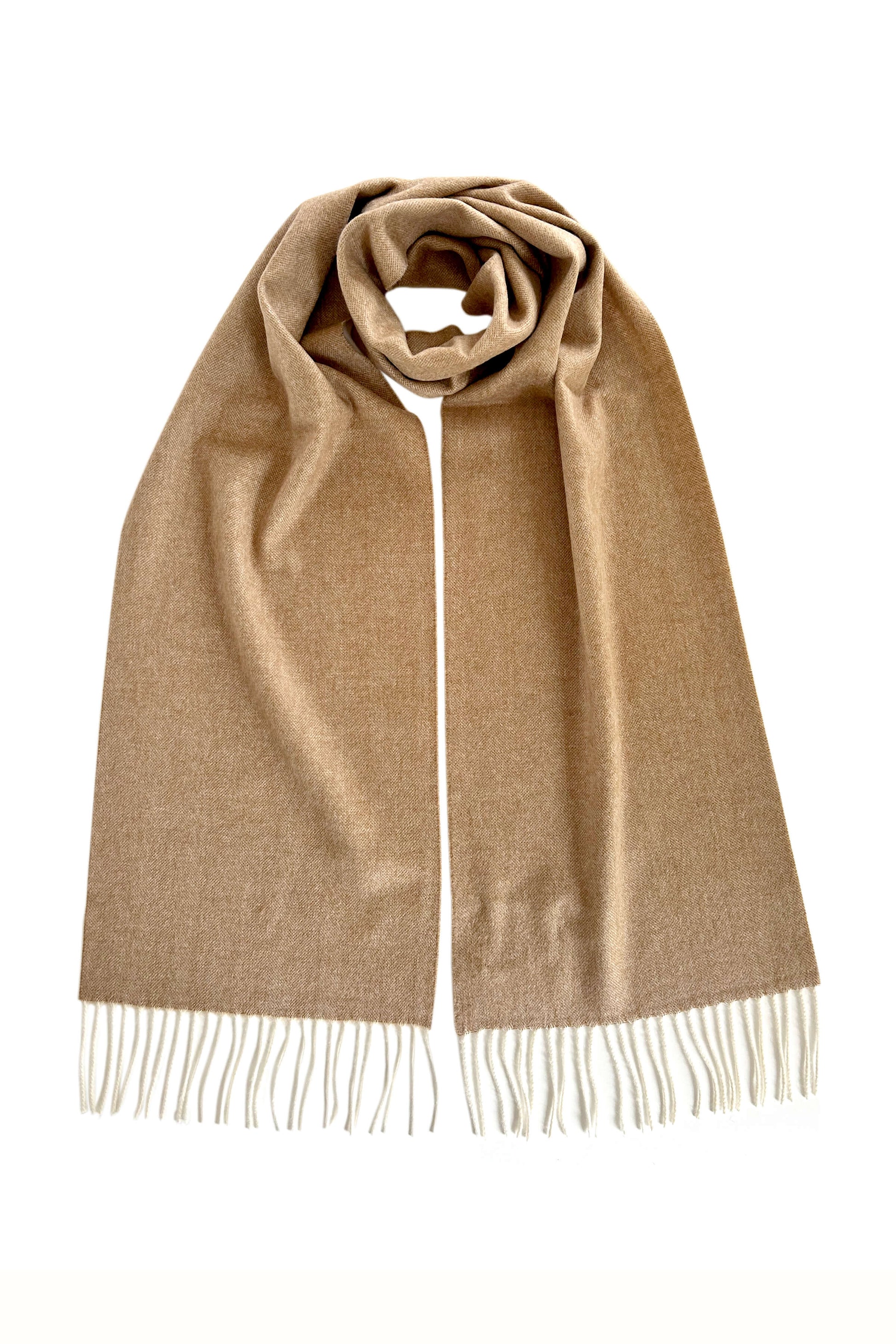 Johnstons of Elgin Neutral Herringbone Cashmere & Vicuña Scarf on a white background TV0000040815