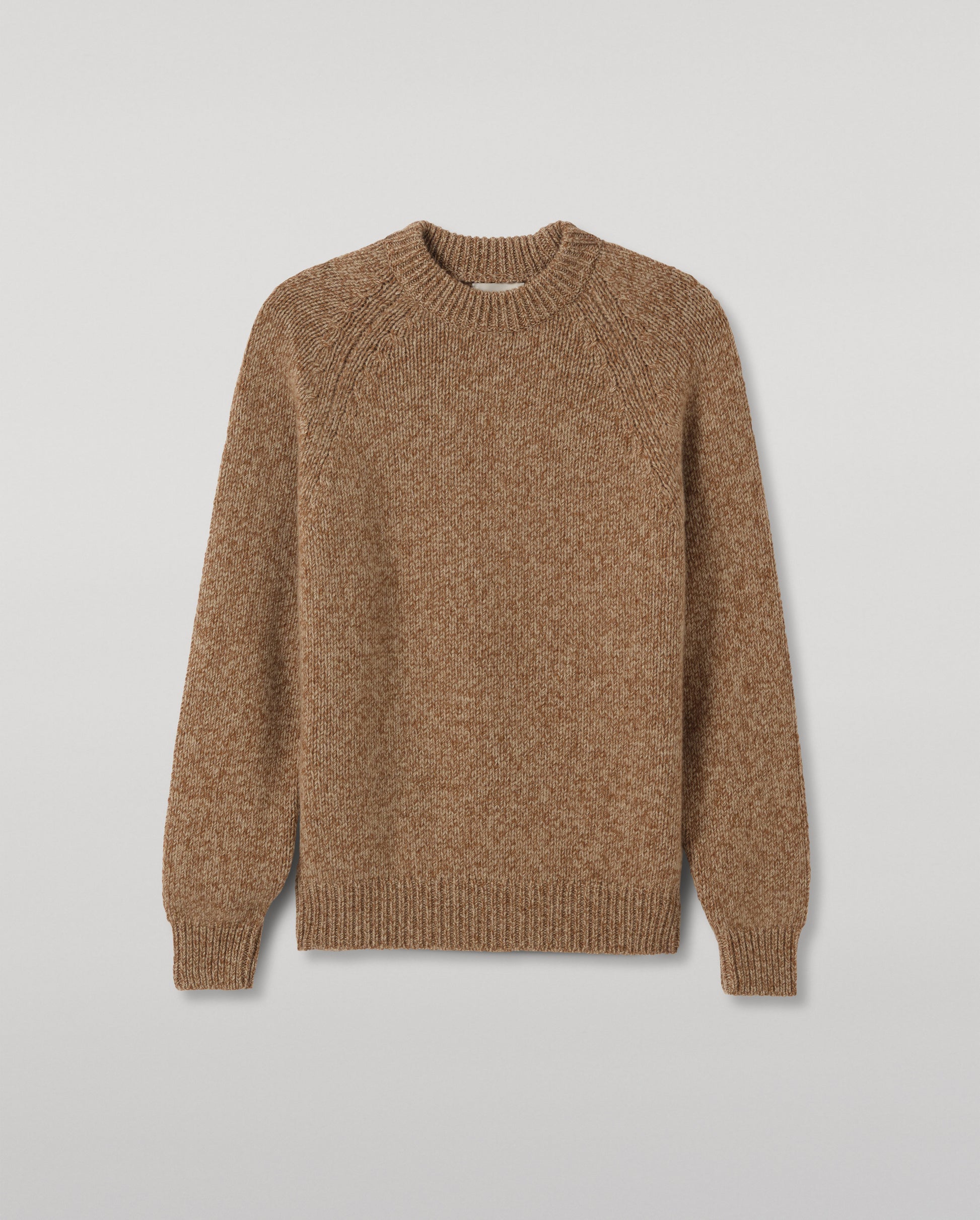 JOHNSTONS OF ELGIN FYFE CREW SWEATER CASHMERE 3 COLOUR MARL CREW SWEATER - 6 PLY BROWN MARL 100% CASHMERE UAC05753007013