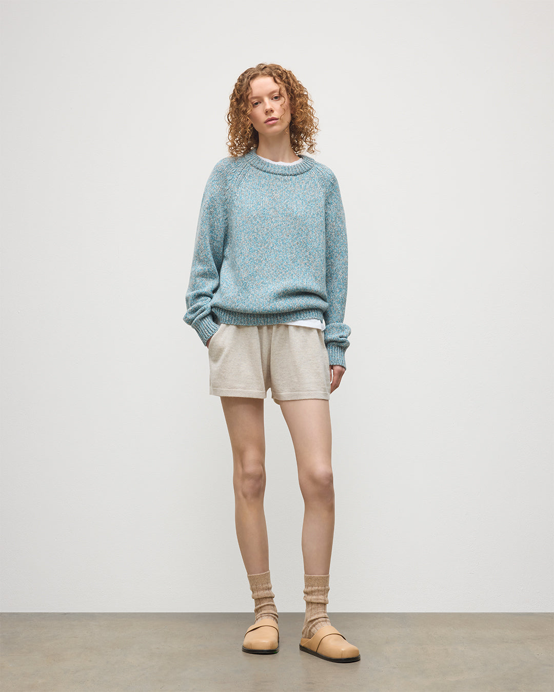 JOHNSTONS OF ELGIN  FYFE CREW SWEATER BLUE 100% CASHMERE UAC05753006779