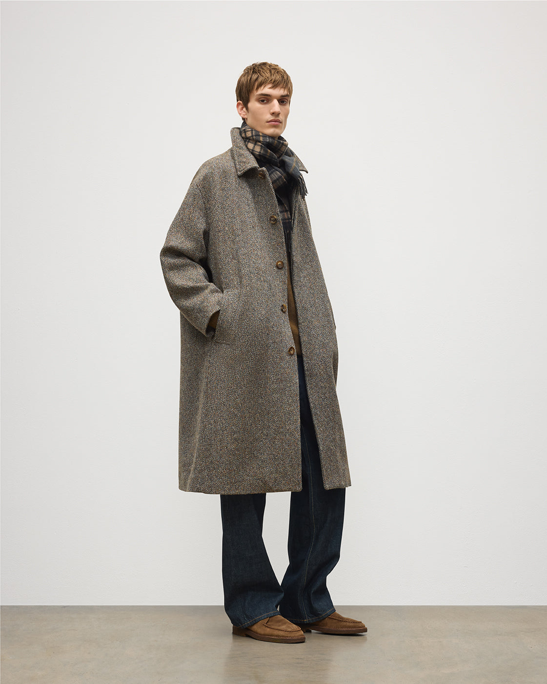 Brodie Rust and Petrol Herringbone Wool Car Coat | Made in