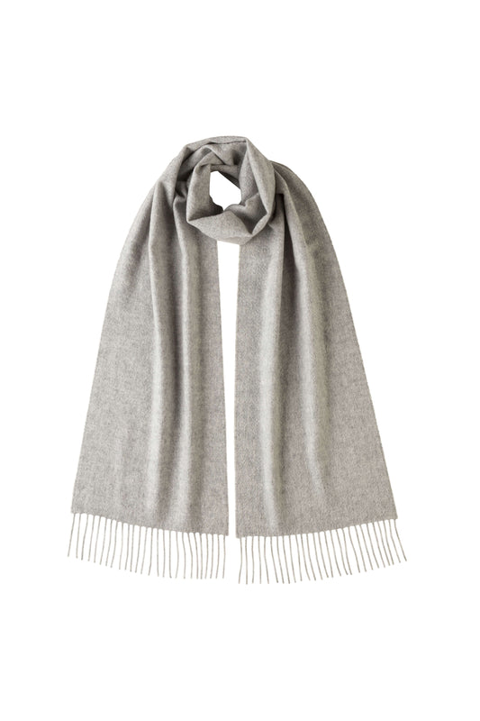 Johnstons of Elgin Cashmere Scarf in Light Grey on a white background WA000016HA0200ONE