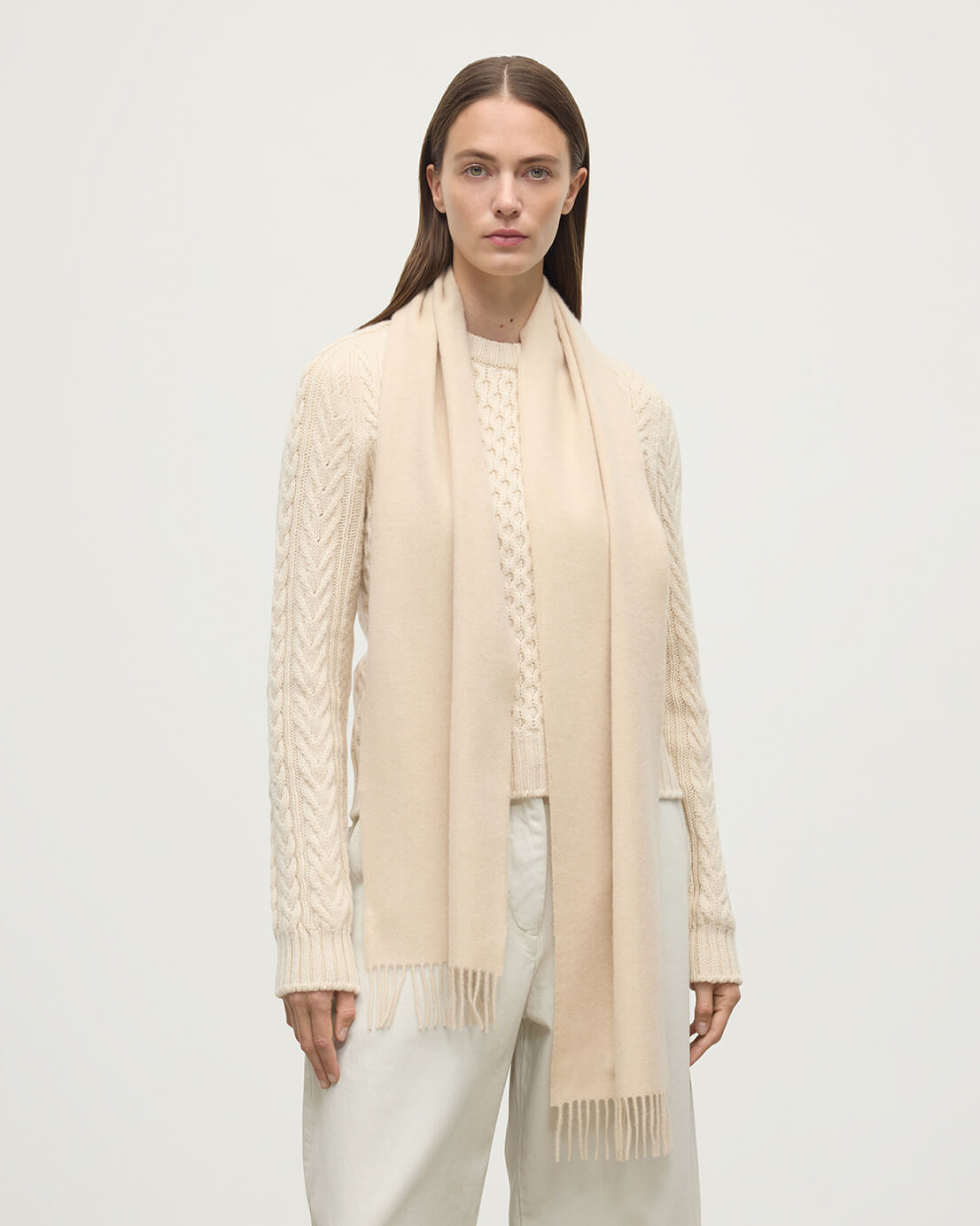 Johnstons of Elgin Cashmere Scarf in Blonde on a white background WA000016HB0167ONE