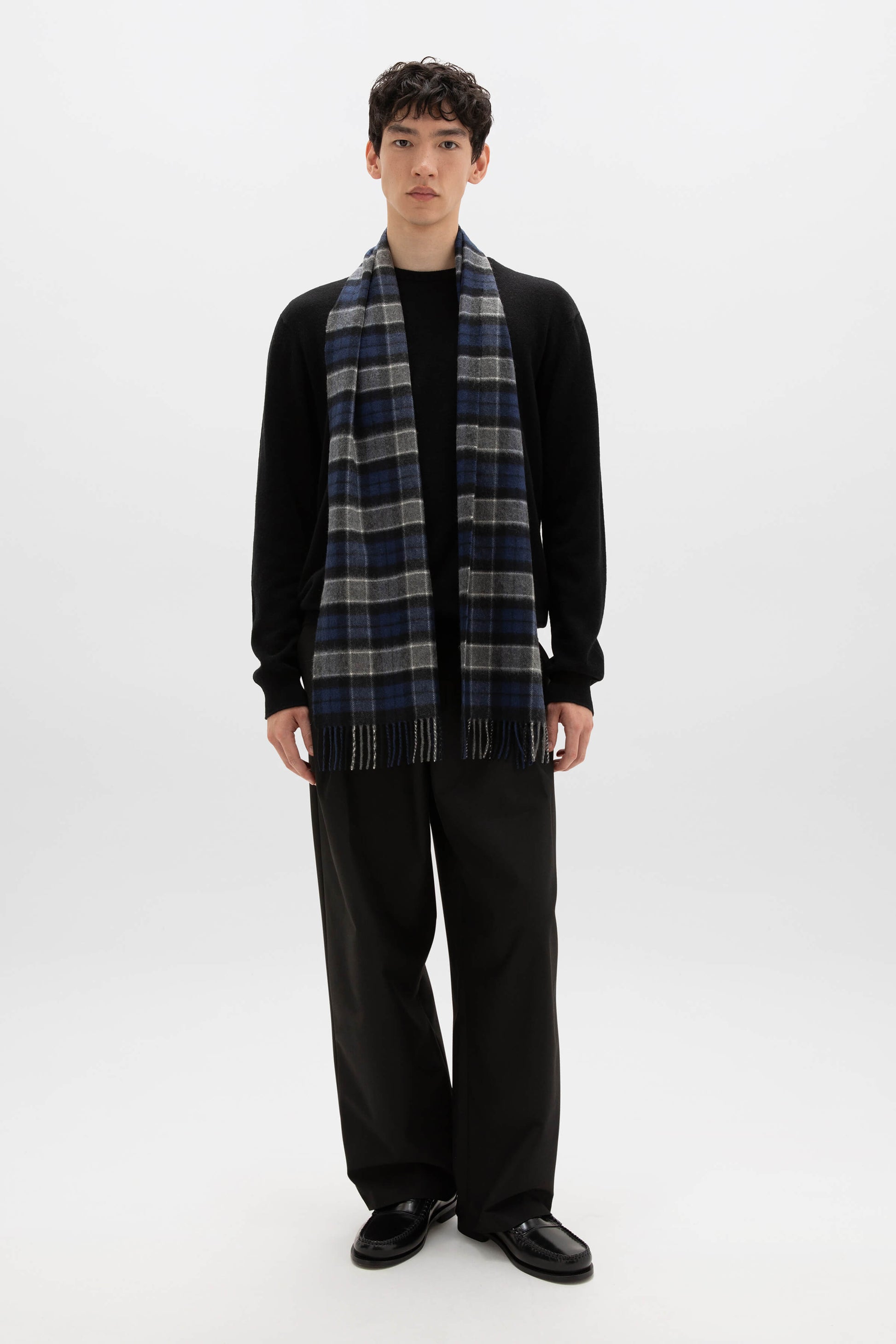 Johnstons of Elgin Tartan Cashmere Scarf in Menteith on a male model WA000016KU0127ONE