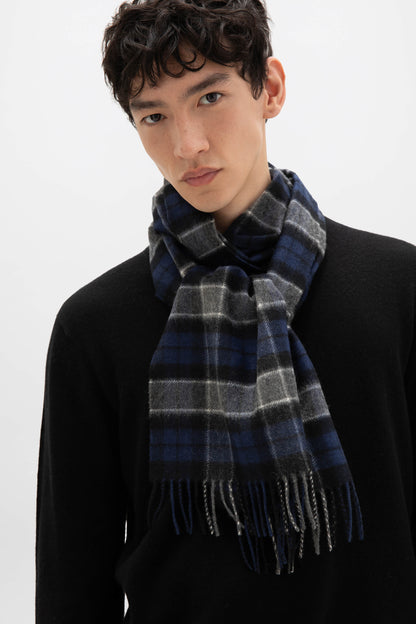 Johnstons of Elgin Tartan Cashmere Scarf in Menteith on a male model WA000016KU0127ONE