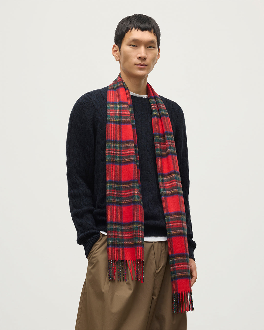 Johnstons of Elgin カシミヤ　マフラー レッド Johnstons of Elgin カシミヤ100％ マフラー チェック - メルカリ