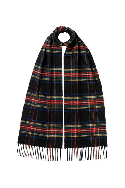 Johnstons of Elgin Tartan Cashmere Scarf in Black Stewart on a white background WA000016KU0324N/A