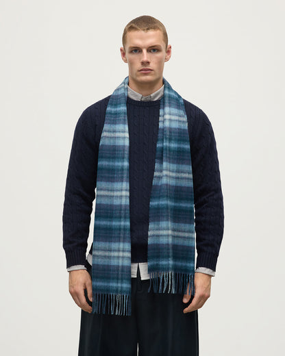 Johnstons of Elgin AW25 Woven Accessories Blue Blue Soft Blur Check Cashmere Scarf WA000016RU7632ONE