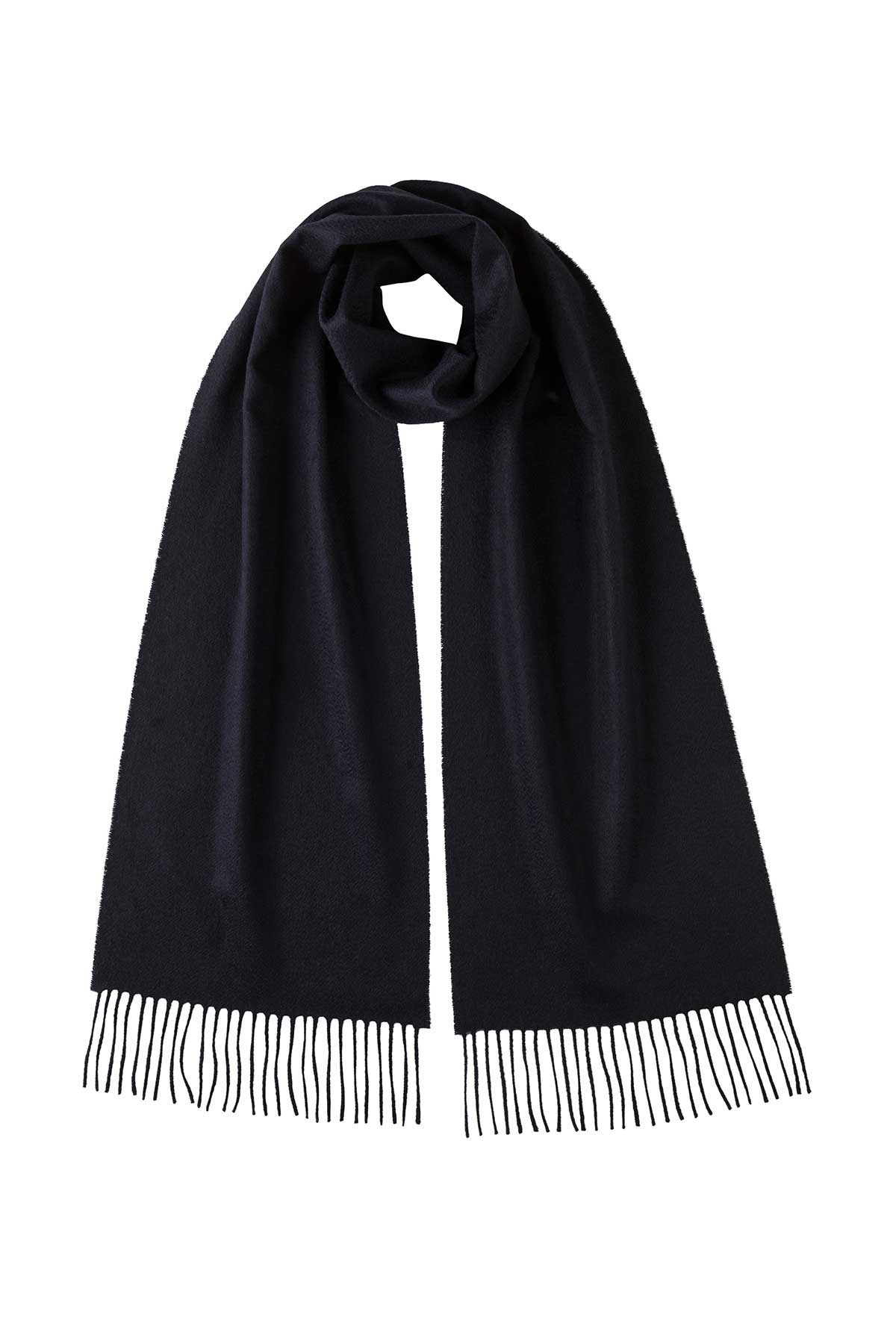 Johnstons of Elgin Cashmere Scarf in Dark Navy on a white background WA000016SD7330N/A