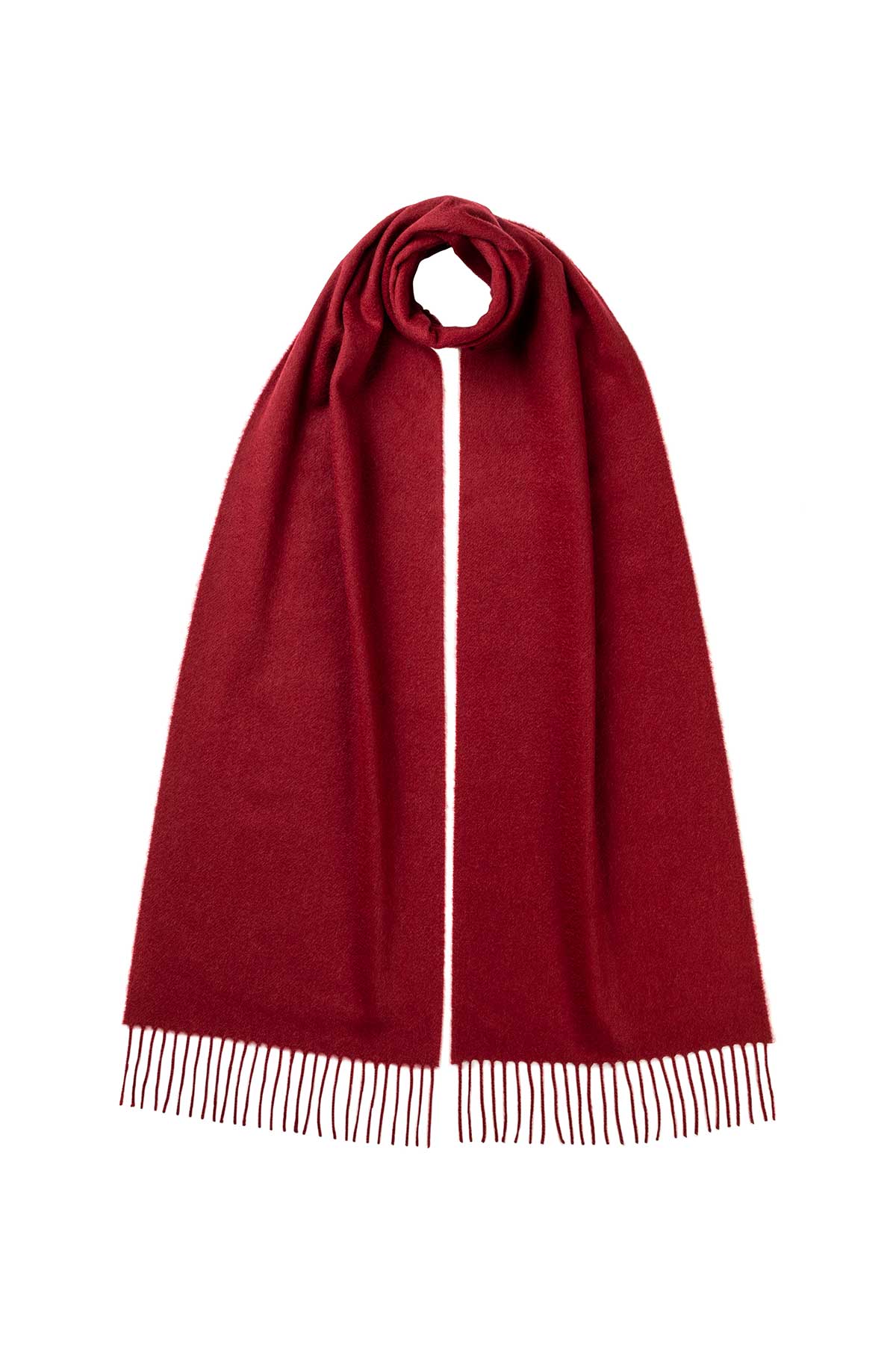 Johnstons of Elgin Cashmere Scarf in Merlot on a white background WA000016SE7234N/A