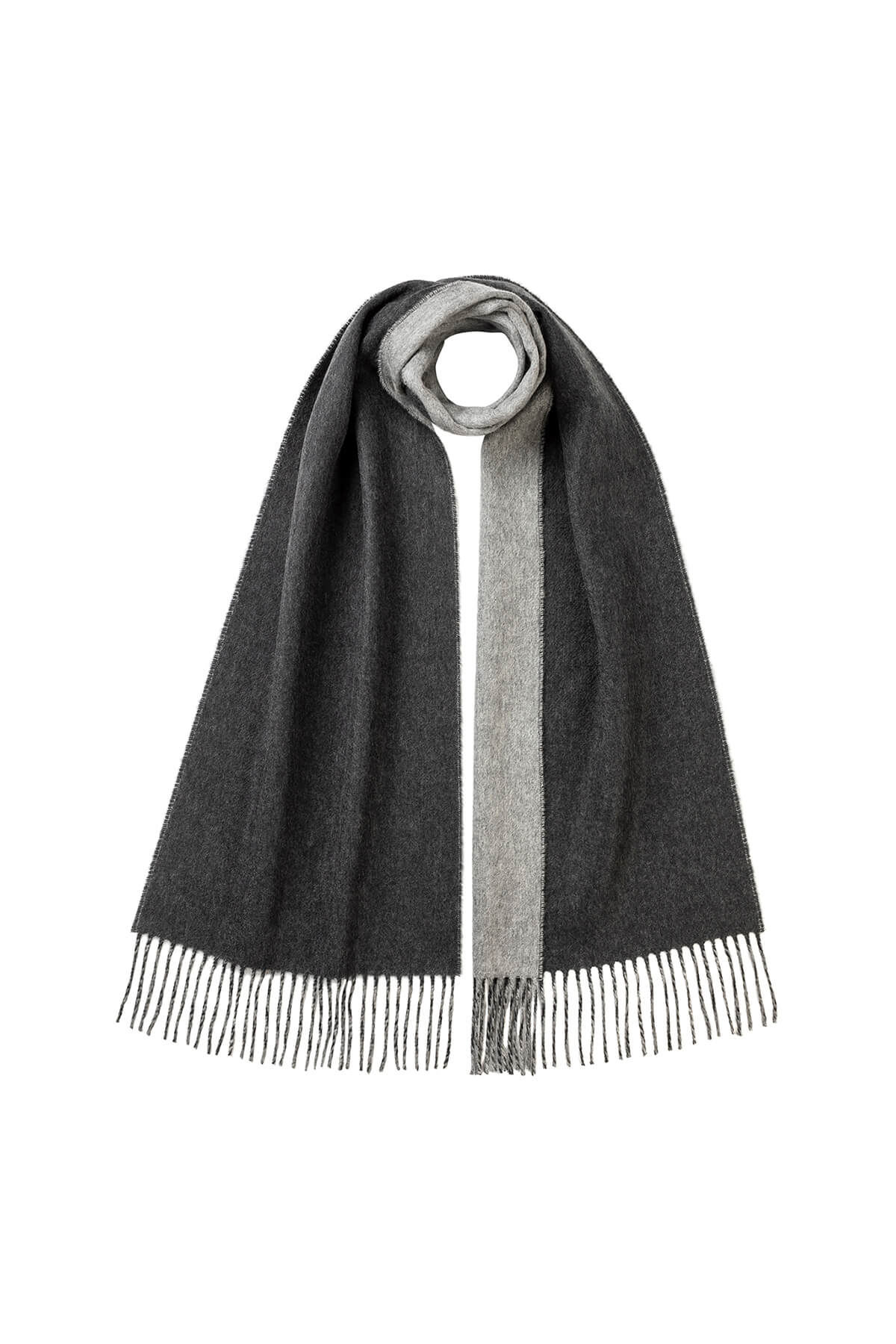 Johnstons of Elgin Reversible Cashmere Scarf in Charcoal & Grey on a white background WA000020RU5915N/A