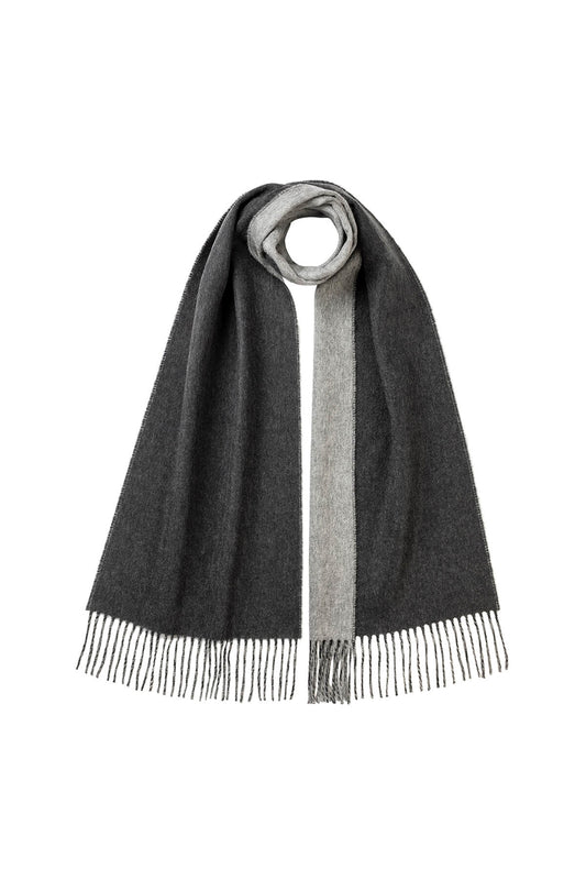 Johnstons of Elgin Reversible Cashmere Scarf in Charcoal & Grey on a white background WA000020RU5915N/A