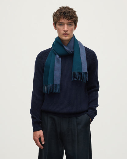 Johnstons of Elgin  Woven Accessories Bottle Green & Heather Navy Contrast Reversible Cashmere Scarf WA000020RU7648ONE