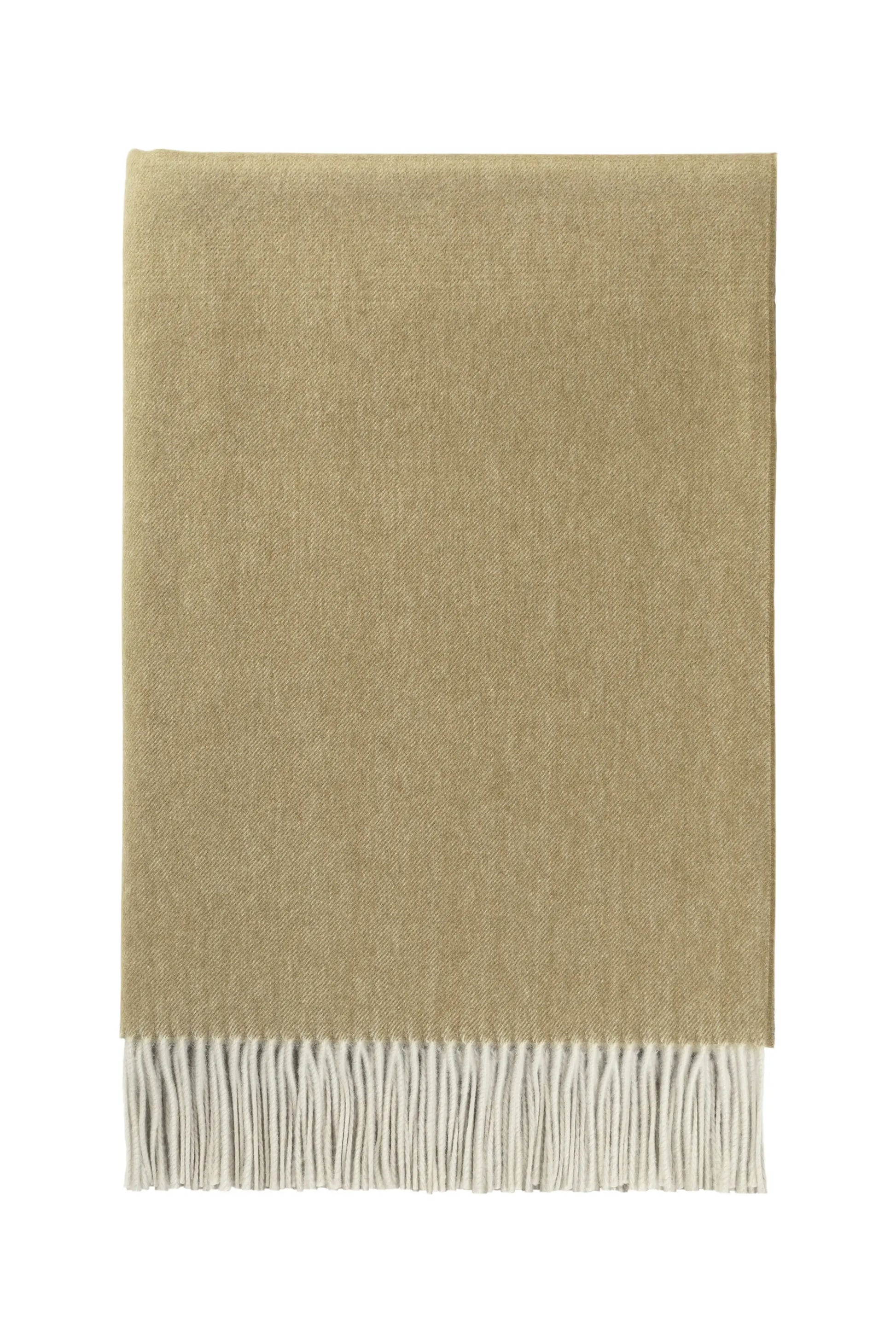 Johnstons of Elgin 2024 Blanket Collection Olive & Grey Ombré Cashmere Throw on a white background WA000055RU7479ONE