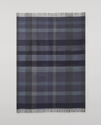 Johnstons of Elgin Umbra 100% Cashmere Throw in Navy, Blue and Grey Scapa Check WA002665RU7782ONE