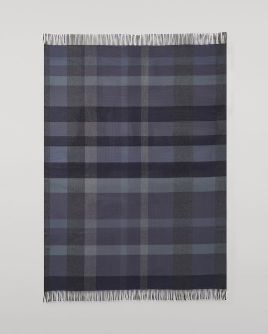 Johnstons of Elgin Umbra 100% Cashmere Throw in Navy, Blue and Grey Scapa Check WA002665RU7782ONE