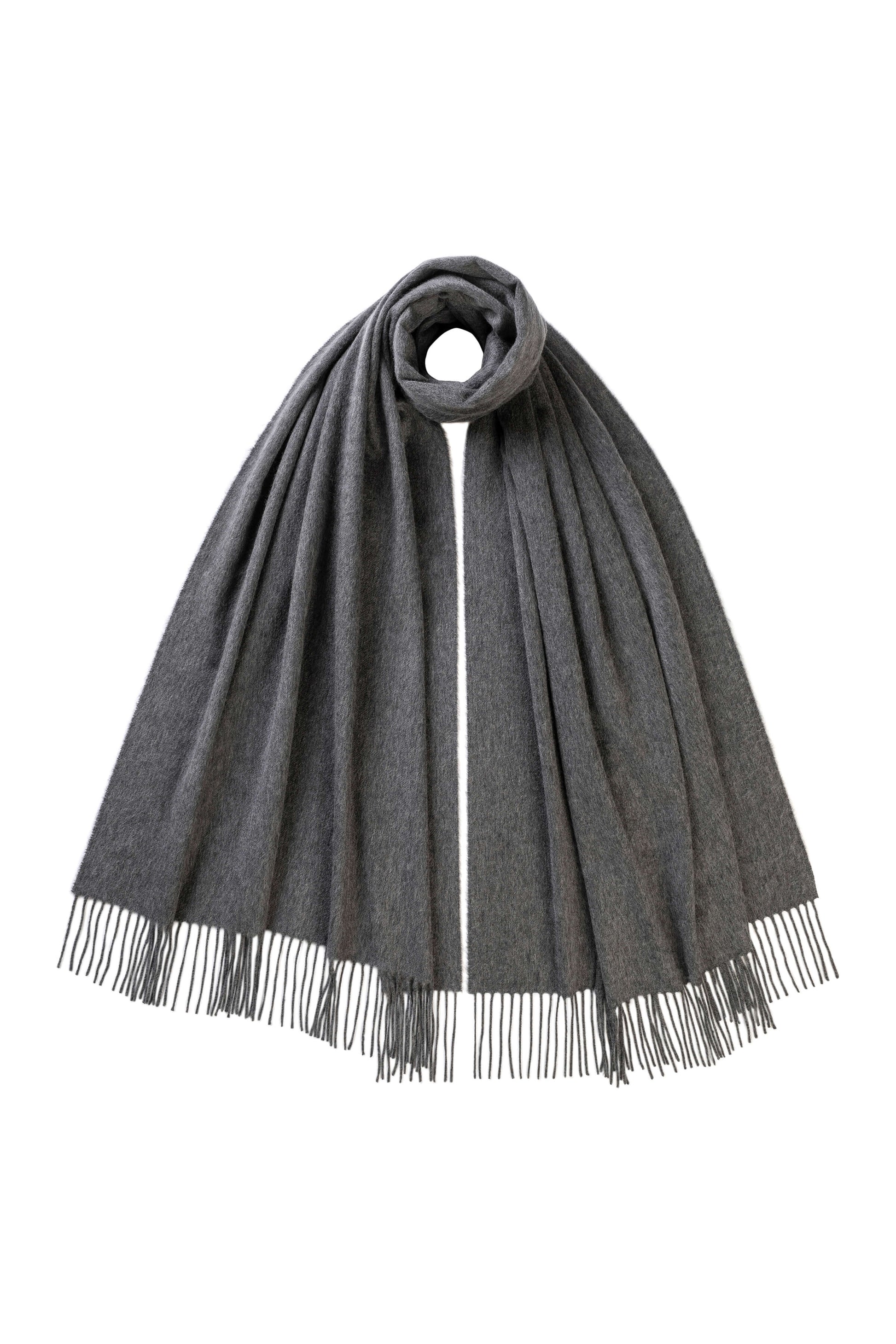 Johnstons of Elgin 100% Cashmere Stole in Mid Grey on a white background WA000056HA0501N/A