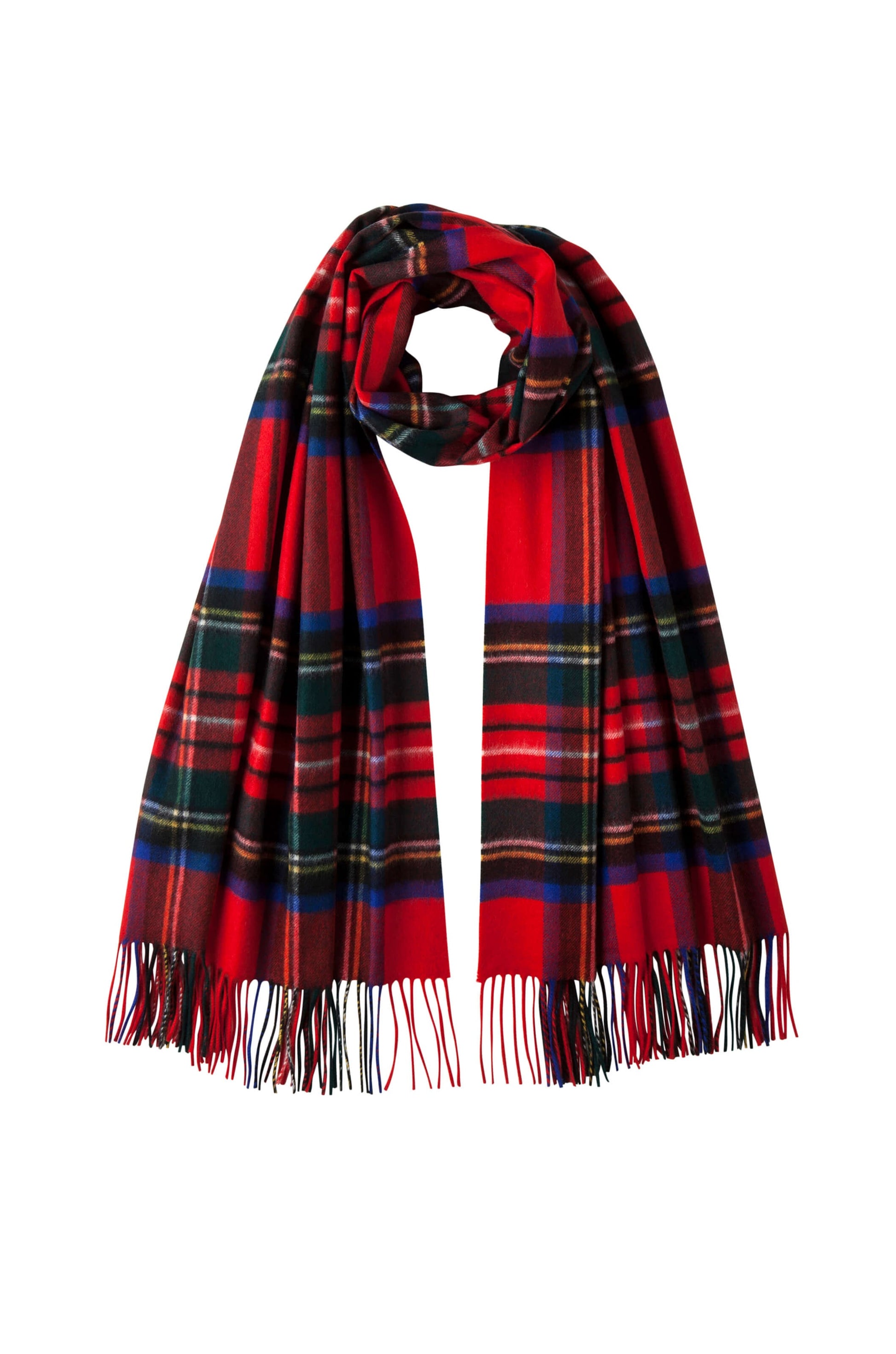 Johnstons of Elgin Tartan Cashmere Stole in Royal Stewart on a white background WA000056KU0303N/A