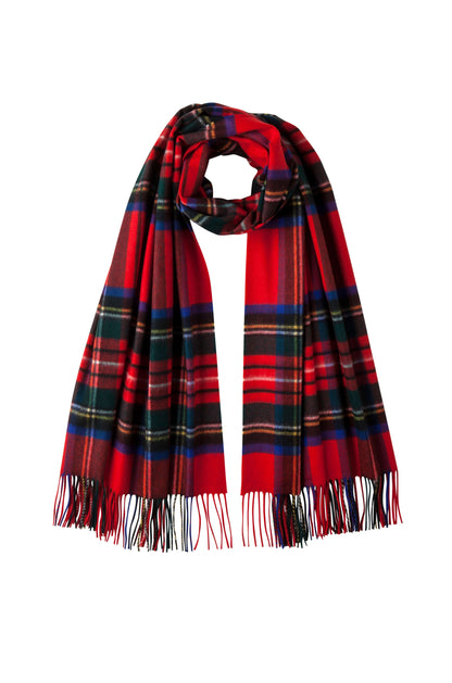 Johnstons of Elgin Tartan Cashmere Stole in Royal Stewart on a white background WA000056KU0303N/A