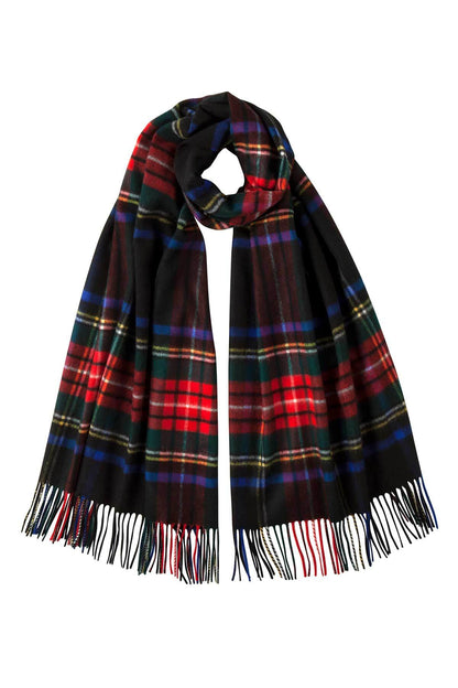 Johnstons of Elgin Tartan Cashmere Stole in Black Stewart on a white background WA000056KU0324N/A