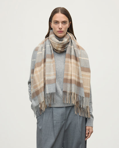 Johnstons of Elgin AW25 Woven Accessories Natural MacKellar Natural MacKellar Tartan Cashmere Stole WA000056KU0542ONE