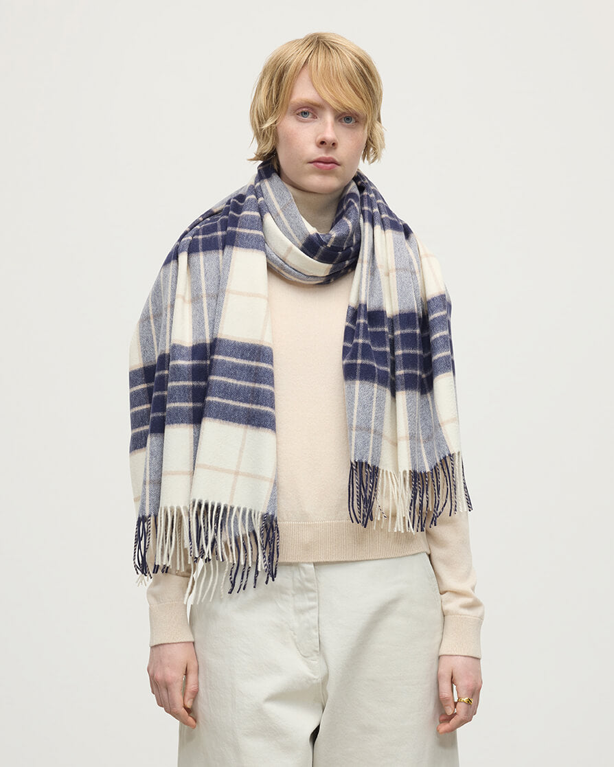 Johnstons of Elgin Tartan Cashmere Stole in Knockmore on a white background WA000056RU5380N/A