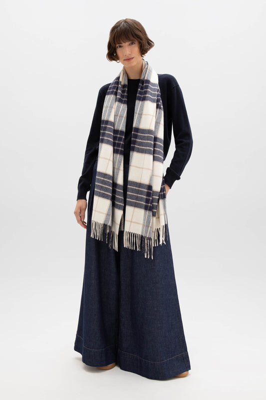 Johnstons of Elgin Tartan Cashmere Stole in Knockmore on a female model WA000056RU5380N/A