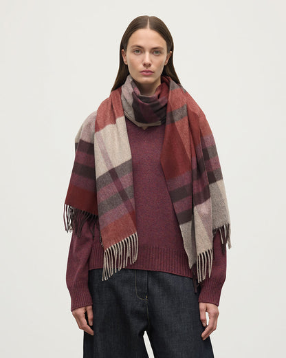 Johnstons of Elgin AW25 Woven Accessories Damson Modern Check Purple Cashmere Stole WA000056RU7631ONE