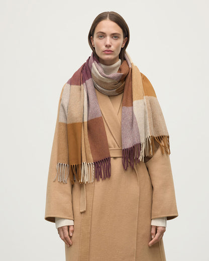 Johnstons of Elgin AW25 Woven Accessories Damson Block Check Brown Cashmere Stole WA000056RU7690ONE