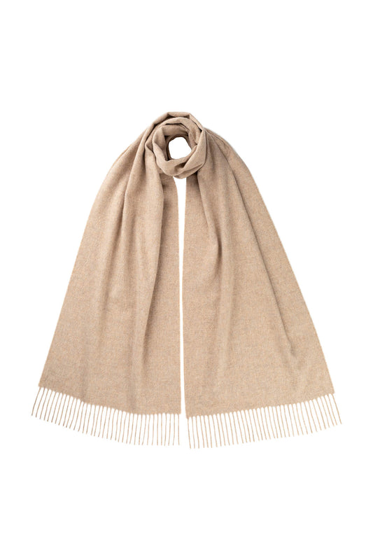 Johnstons of Elgin Oversized Cashmere Scarf in Oatmeal on a white background WA000057HB0210ONE