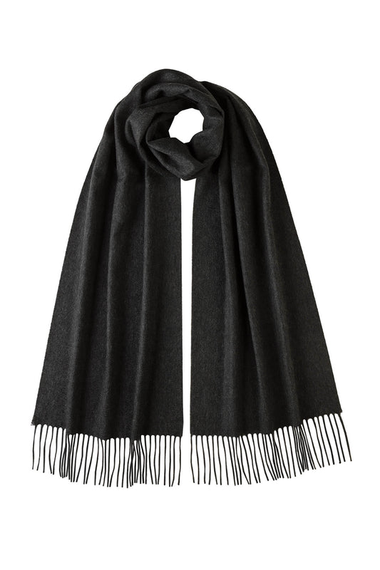 Johnstons of Elgin Oversized Cashmere Scarf in Charcoal on a white background WA000057HA0700N/A