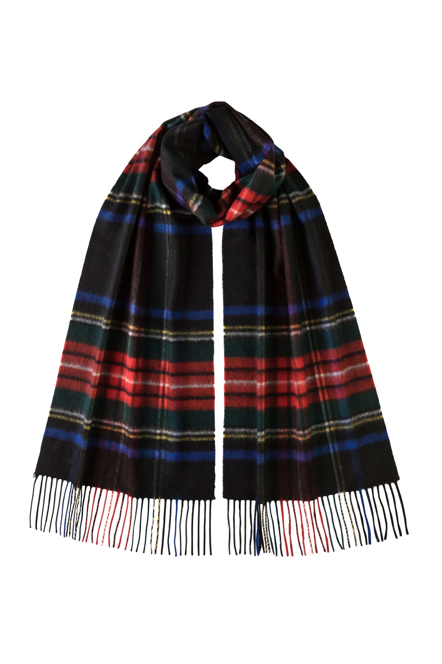 Johnstons of Elgin Tartan Oversized Cashmere Scarf in Black Stewart on a white background WA000057KU0324N/A