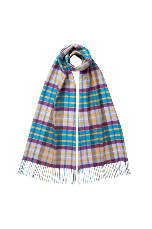 Johnstons of Elgin Modern Tartan Oversized Cashmere Scarf in Wild Heather WA000057RU6929