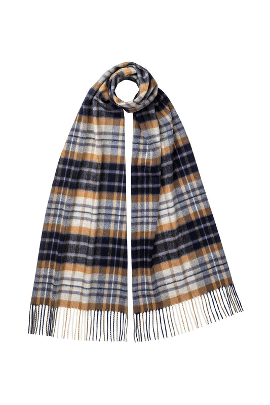 Johnstons of Elgin House Check Oversized Tartan Cashmere Scarf on a white background WA000057RU6933ONE