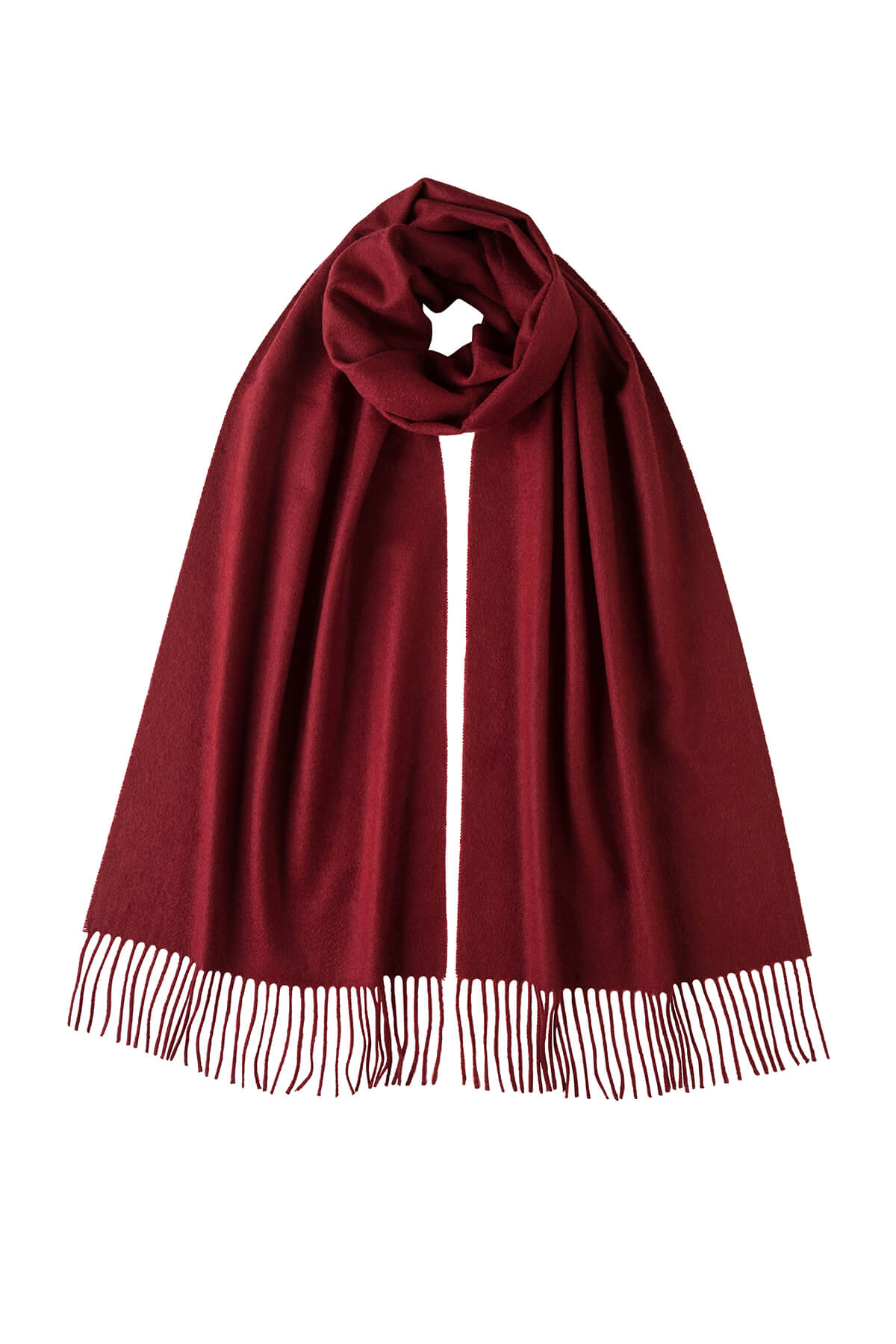 Johnstons of Elgin Oversized Cashmere Scarf in Merlot on a white background WA000057SE7234N/A