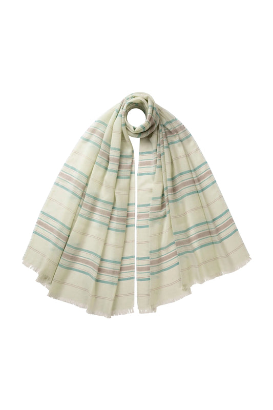 Johnstons of Elgin SS25 Accessories Green Lightweight Stripy Cashmere Scarf WA000861RU7593ONE