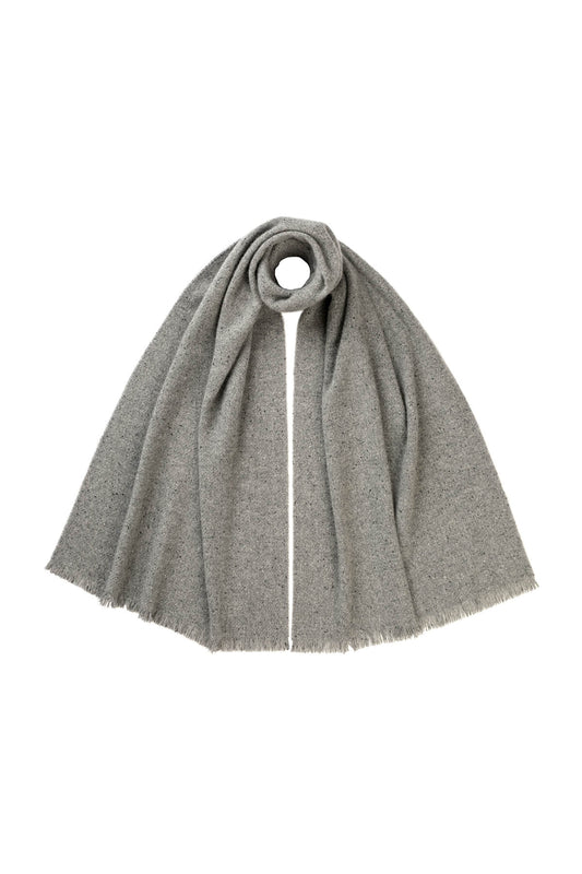 Johnstons of Elgin Donegal Cashmere Scarf in Grey on a white background WA001853RU7308ONE