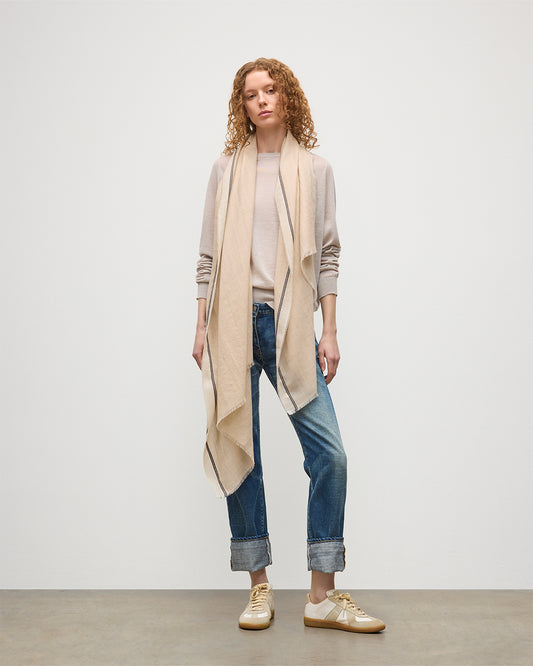 JOHNSTONS OF ELGIN IVES CHEVRON BORDER SCARF NATURAL 100% CASHMERE WA002446RU7701ONE