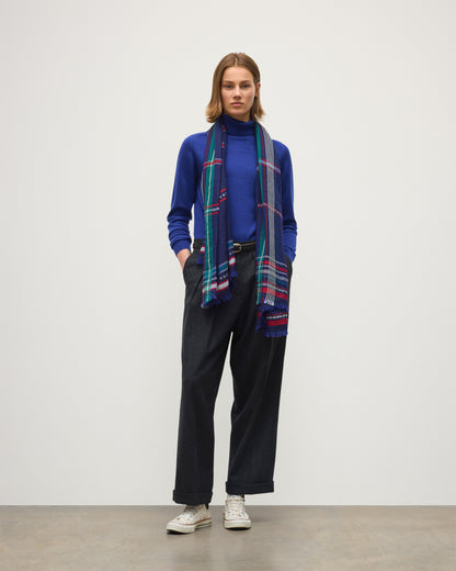 JOHNSTONS OF ELGIN HELMINA CRAMMED DETAIL BORDER SCARF NAVY 100% CASHMERE WA002459RU7705ONE