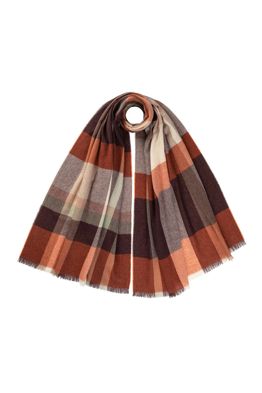Johnstons of Elgin AW24 Woven Accessory Ember Block Check Lightweight Cashmere Stole WA001174RU7484ONE