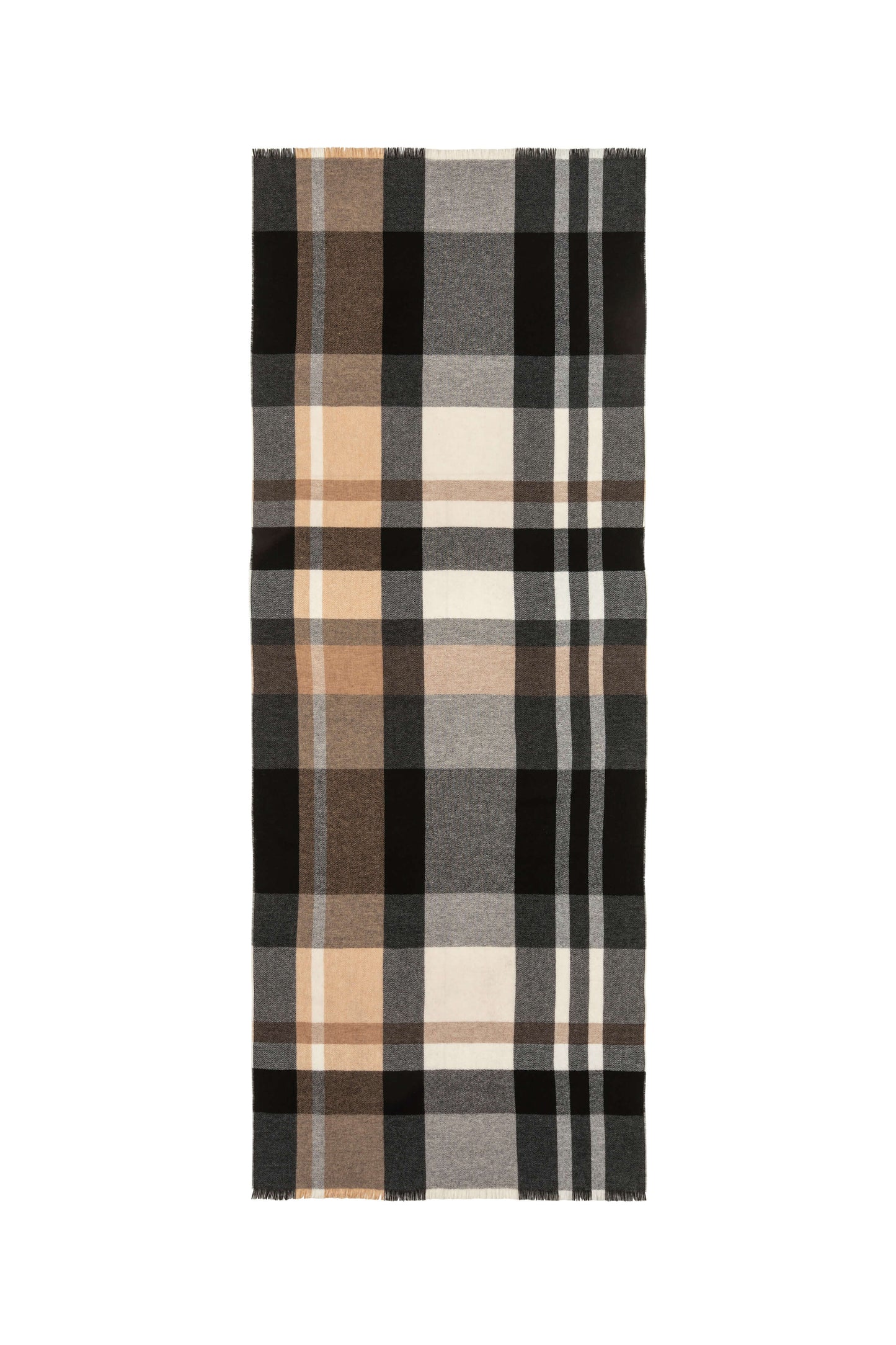 Johnstons of Elgin AW24 Woven Accessory Charcoal Block Check Lightweight Cashmere Stole WA001174RU7485ONE