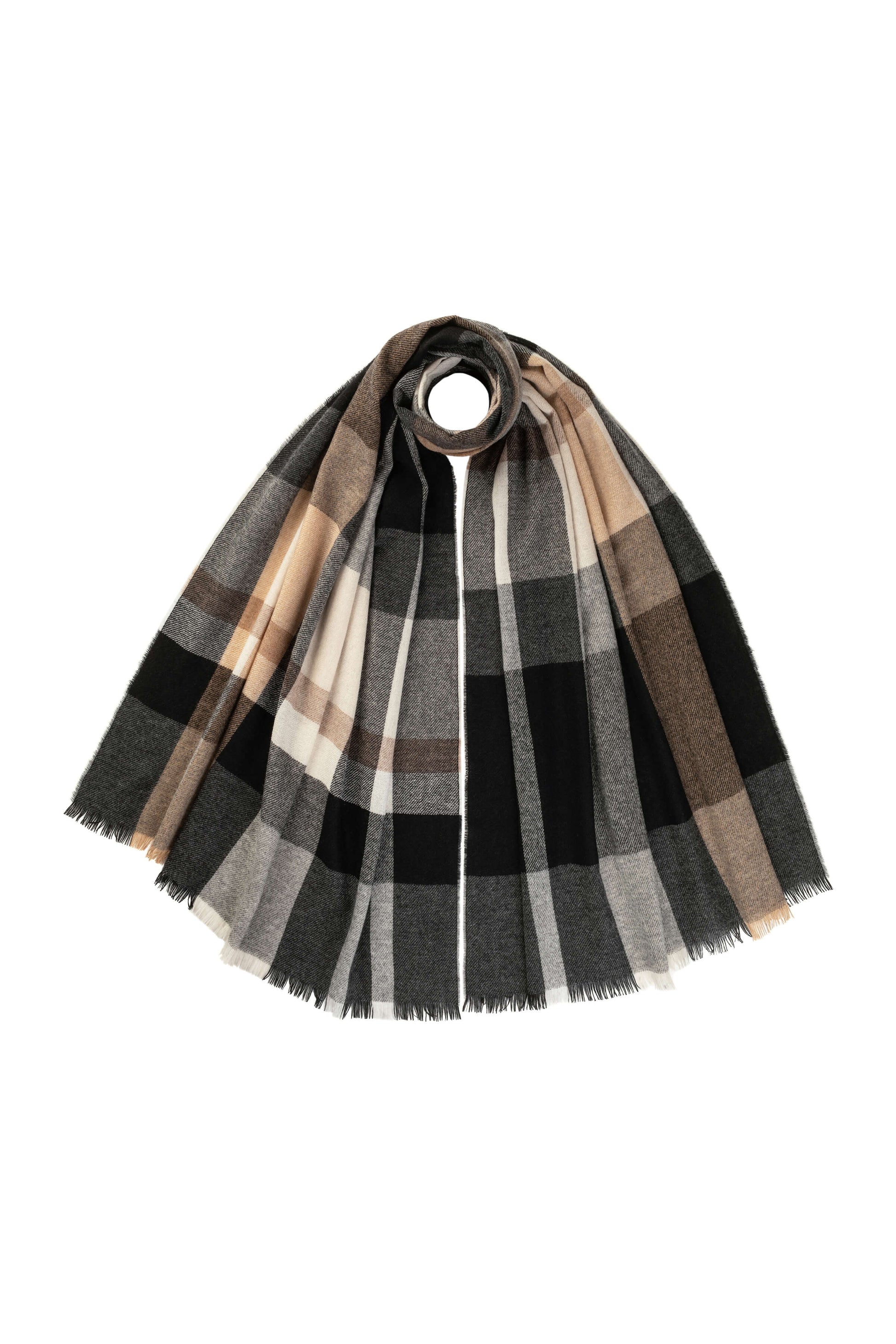 Johnstons of Elgin AW24 Woven Accessory Charcoal Block Check Lightweight Cashmere Stole WA001174RU7485ONE