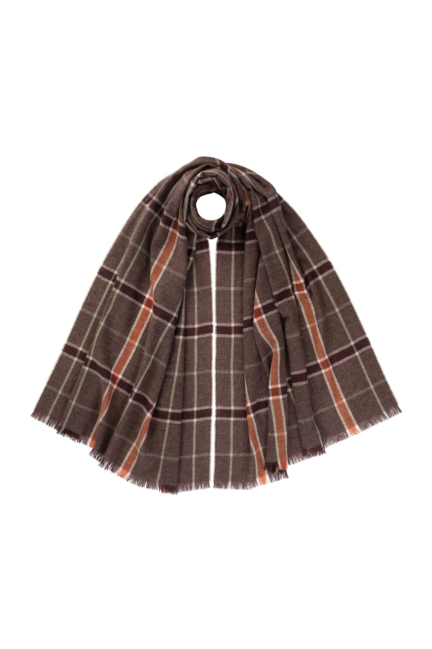 Johnstons of Elgin AW24 Woven Accessory Ember Madras Check Lightweight Cashmere Stole WA001174RU7510ONE